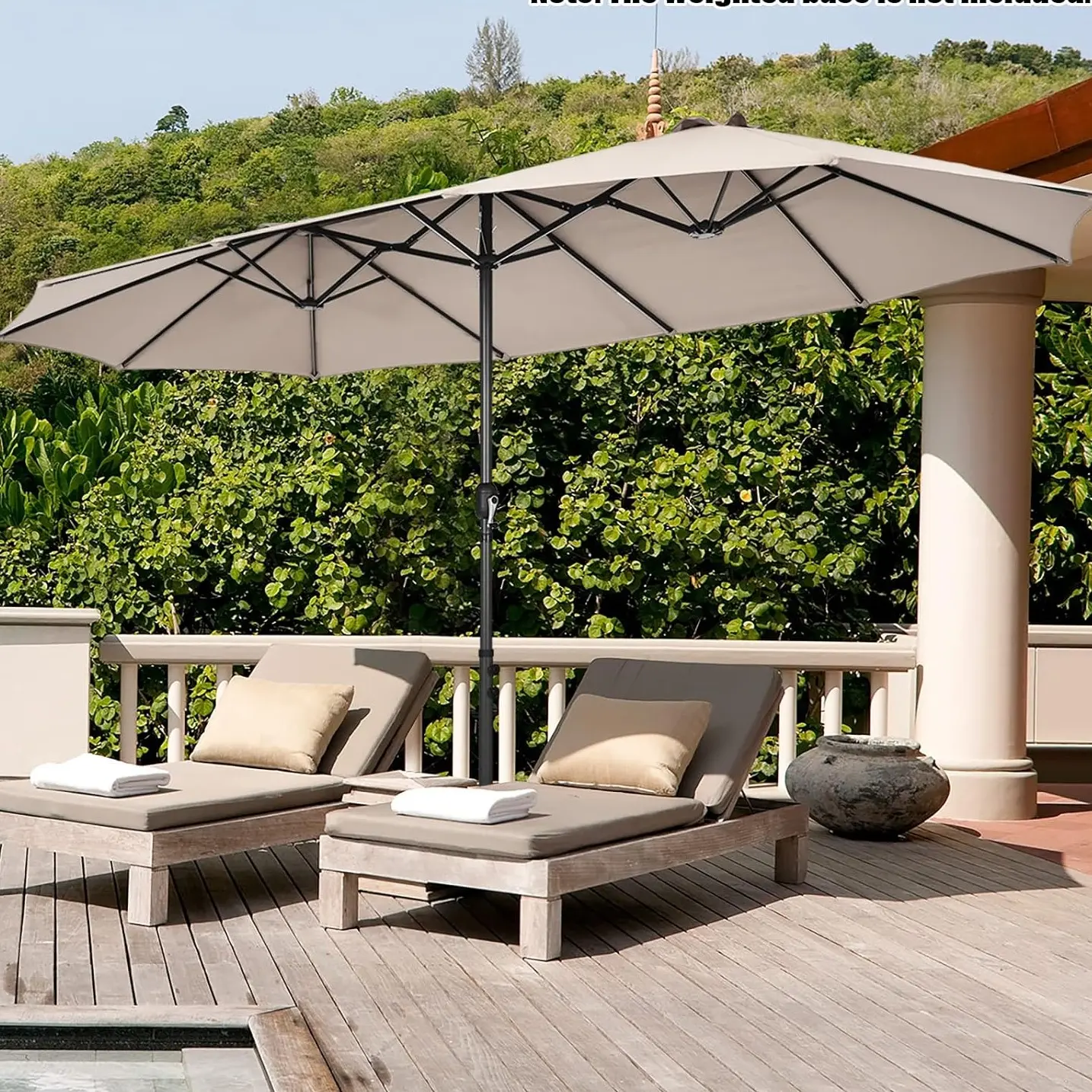 VALLMORE 15 FT Double-Sided Patio Umbrella, Outdoor Extra Large Twin Market Umbrella with Hand-Crank & Air Vents, 12-Rib Steel Frame for Poolside Garden Backyard Rectangular Table (Blue/Beige/Navy/Burgundy/Turquoise/Brown/Orange)