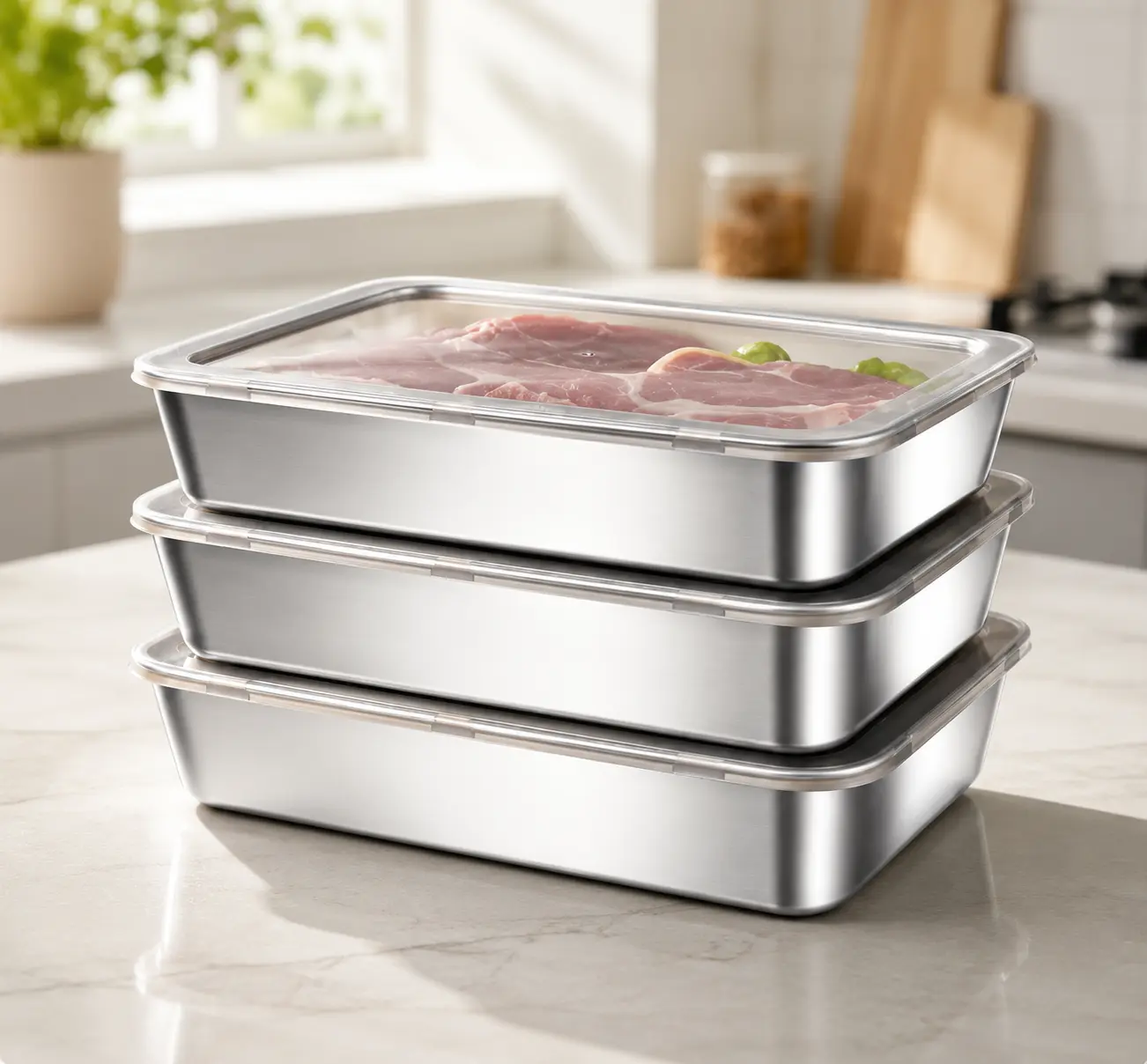 Stainless Steel Food Storage Containers with Clear Lids, Stackable Metal Meal Prep Containers for Refrigerator & Freezer, Reusable Kitchen Storage Boxes for Meat, Vegetables, Leftovers, Lunch & Food Prep