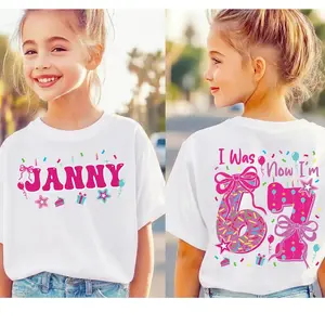 I Was 6 Now I’m 7 Custom Name Girls T-shirt, 6 7 Birthday Girl Tee, Funny 7th Birthday tees, 6 7 Birthday Party Shirt, Kids Birthday Tee