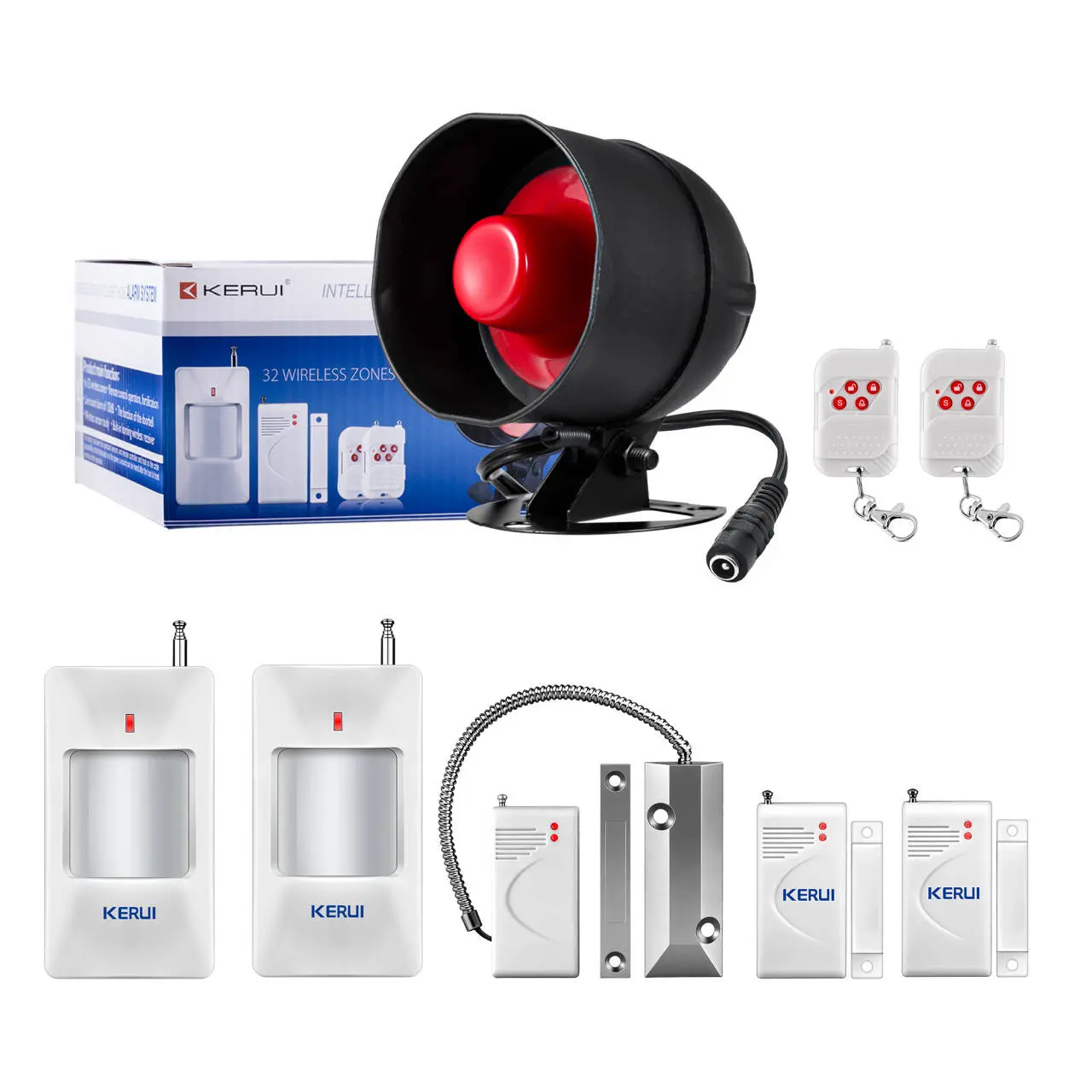 KERUI Wireless Siren Home Security Alarm System, 115dB Loudly Burglar Alarm, Shop Alarm System 433MHz Sound Strobe Siren Speaker for Home Security System, Plug and Play Loud Security Siren with PIR Detector for House Apartment Garage