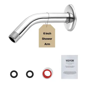 VEVOR Shower Arm with Flange, 6 Inches, Wall Mounted Stainless Steel Shower Head Arm Extender, Chrome Finish, PTFE Tape, G1/2 Universal Thread Connector Compatible, for Fixed Handheld ShowerheadVEVOR Super Brand Day
