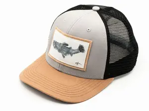 Fishing Trucker Hat  Bass, Trout & Fly | Gyotaku Artwork Patch Snapback