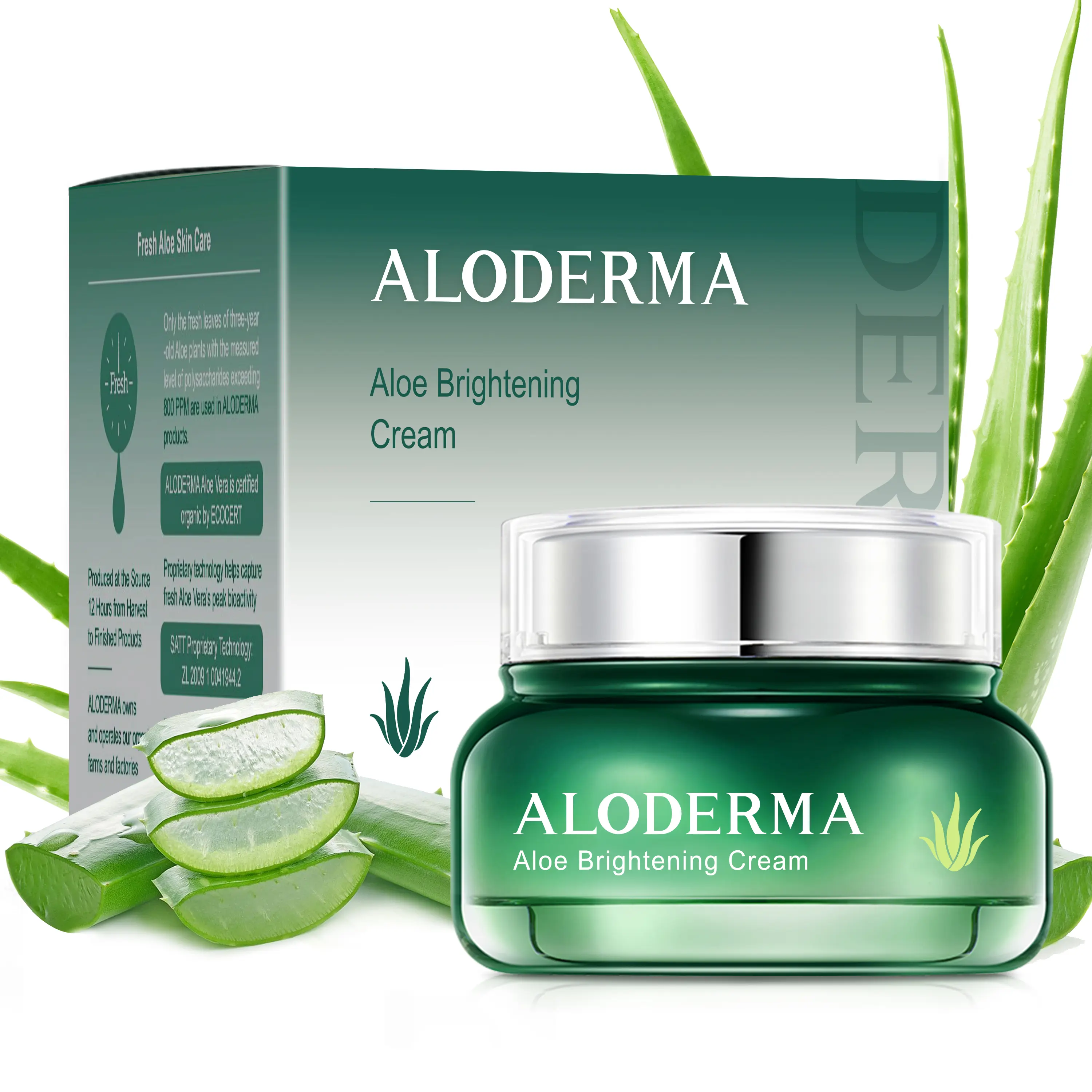 ALODERMA Brightening Facial Cream, Firming & Rejuvenating Moisturizer for Skin Tone Repair and Hydration with 69% Organic Aloe Vera, Niacinamide & Arbutin, 1.7oz, Brightener, Hydrate, Moisture, Radiant, Skin Repair, Smoothing
