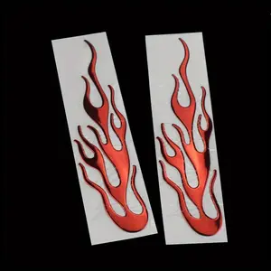 2PCS Universal Car Motorcycle 3D Flame Fire Reflective Sticker Reflective Vinyl Decal Cruiser Chopper Cafe Racer Old School Automotive Car Accessories