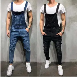 New Fashion Men's Jeans Overalls High Street Ripped Denim Jumpsuits Hip Hop Men Cargo Bib Pants Cowboy Male Jean Dungarees 2023