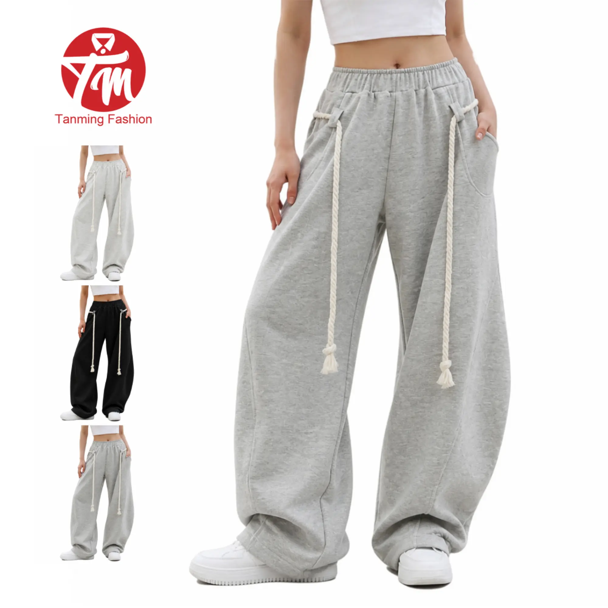 Tanming Women's Oversized Baggy Barrel Sweatpants Y2K High Waisted Wide Leg Joggers with Thick Rope Drawstring Casual Streetwear Womenswear Aesthetic