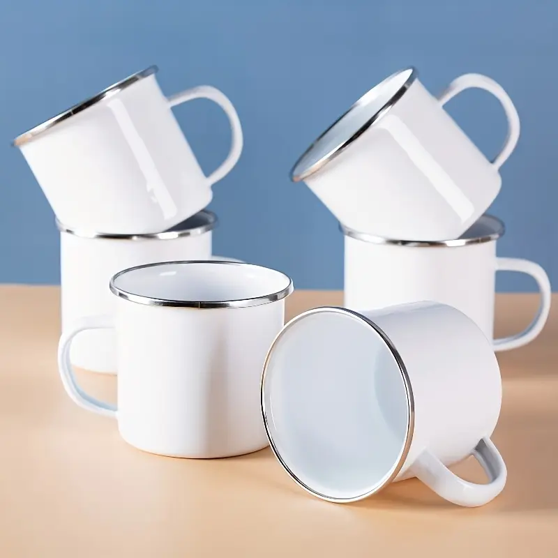 Thick Enamel Camping Mugs Set - Travel Coffee Mugs, Heavy-Duty Burn-Resistant, Open Flame-Heatable, Compatible with Campfires & Stoves, No Assembly Required (For Home, Outdoor, Cafes), Travel Coffee Mug