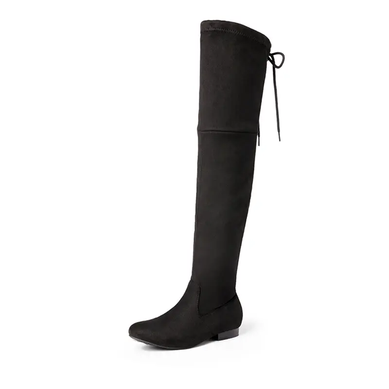 Dream Pairs Women's Suede Round Toe Over-the-Knee Flat Heel Boots - Rubber-Soled Footwear, Fur Lining, Low Platform, All Day Wear Comfort Shoes, Comfortable Heels, Flat Heels