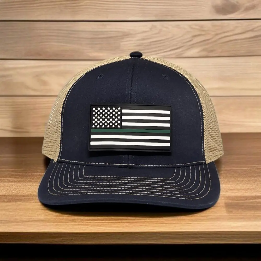 Thin Green Line Hat, American Flag Trucker Hat, Military Hat, Park Ranger Gift, Border Patrol Hat, PVC Patch