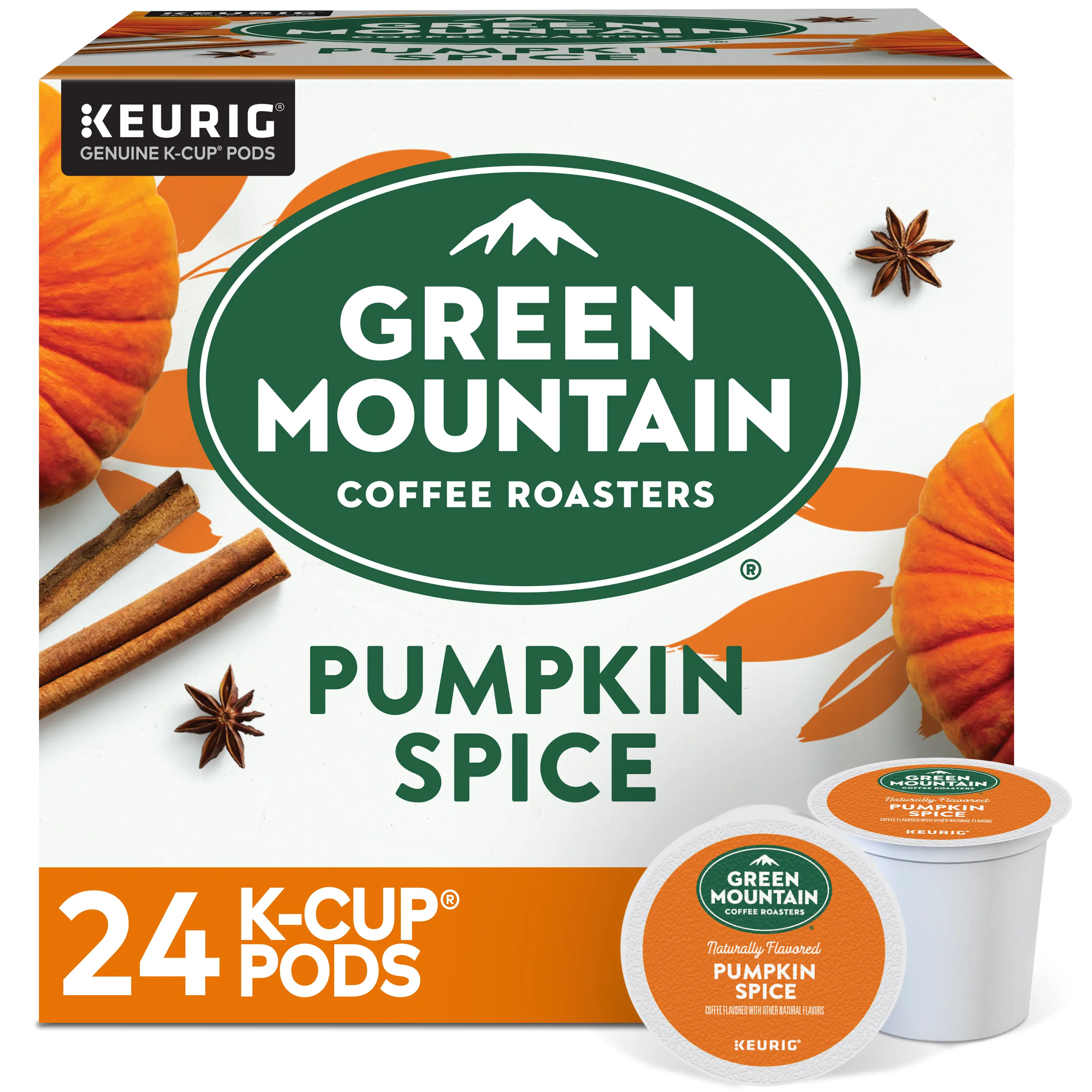 Green Mountain Coffee Roasters Pumpkin Spice Coffee - Light Roast Flavored Coffee - Fall Coffee Drink - Keurig K-Cup Pods - High Box Count