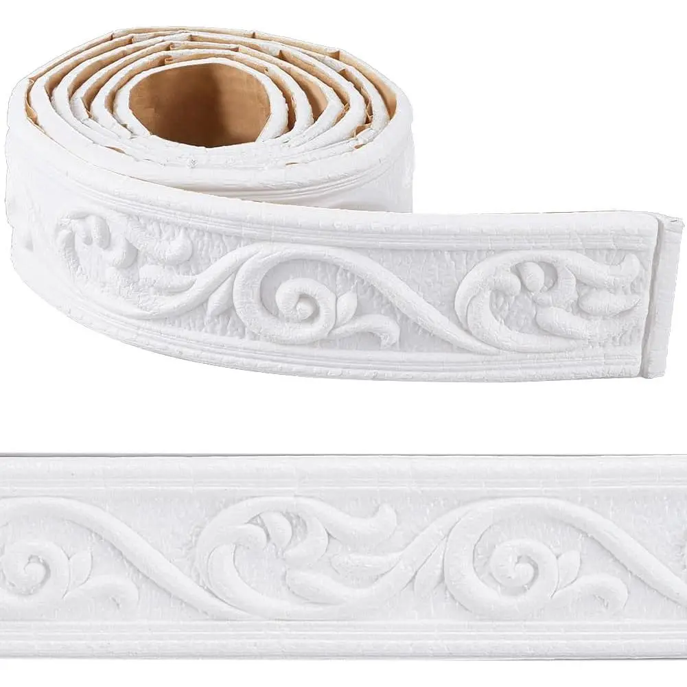 88 x 2 inch Crown Molding Peel and Stick 3D Flexible Foam Wall Trim White Self Adhesive Wallpaper Border Sticky Decorative Edging Baseboard Lines for Mirror Border Wall Hotel DIY Decor, Diy Wall Art, Home Decor