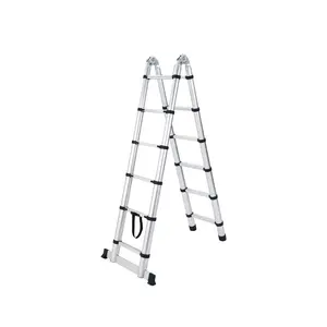 18.5 ft Telescopic Ladder Telescoping Extension Ladder Aluminium Alloy A Frame Collapsible Ladder w/ Non-Slip Feet & Stabilizers for Outdoor Roofing Painting Work, Silver
