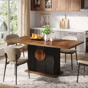 Tribesigns 55" Rectangular Dining Table for 4 to 6 People, Farmhouse Wood Dinner Table for Kitchen, Dining Room & Living Room (Rustic Brown & Black)