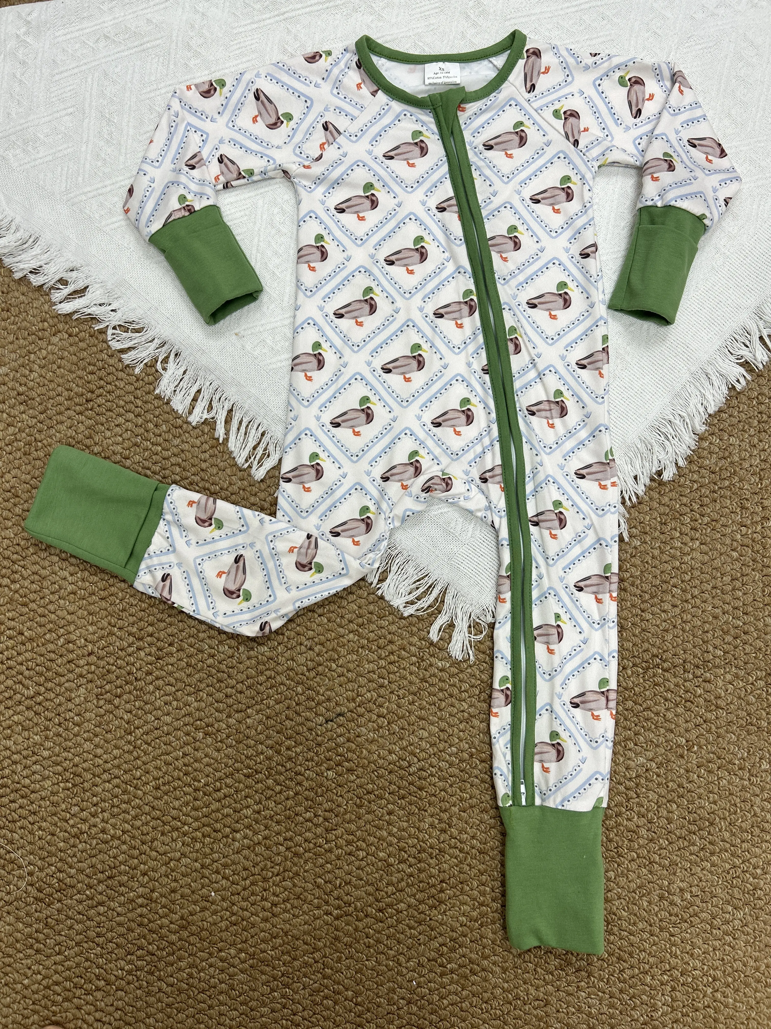 LR2269 hunting mallard duck green zipper long sleeve boys romper