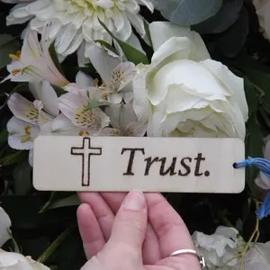 Trust Cross Bookmark - Personalizable Wooden Design with "Trust" & Cross Burnt Into Surface - Durable Rustic Charm for Books or Bibles - Perfect Gift for Book Lovers
