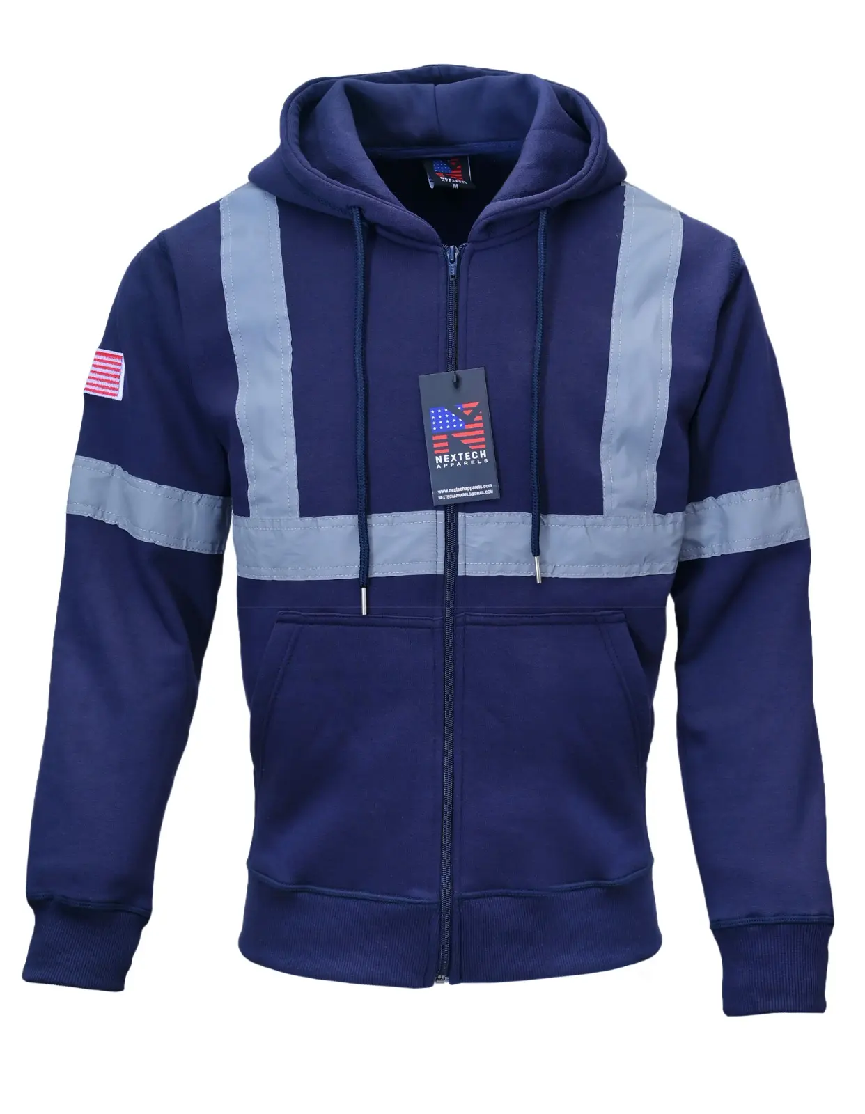 NexTech Hi Vis Hoodie for Men & Women High Visibility Safety Zip Up Sweatshirt with Pockets Reflective Strips & Embroidery for Construction Work Reflectors