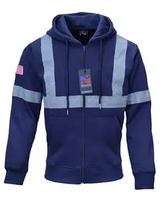 NexTech Hi Vis Hoodie for Men & Women High Visibility Safety Zip Up Sweatshirt with Pockets Reflective Strips & Embroidery for Construction Work Reflectors