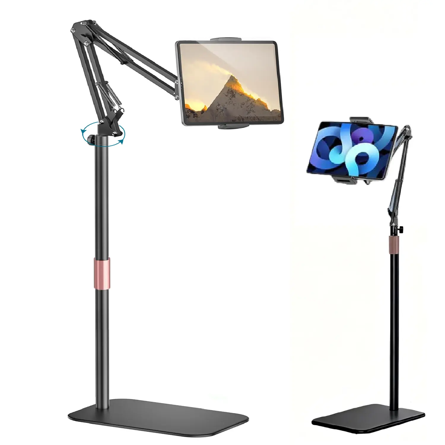 Tablet Floor Stand Holder With Metal Base, 360-degree Rotatable Metal Tablet Stand Holder, Adjustable Kindle Holder, 47" Universal Phone Stand for iPad/iPhoneX/iPad Pro or Other 4.7~10.9 Inch-Screen Devices (Black)