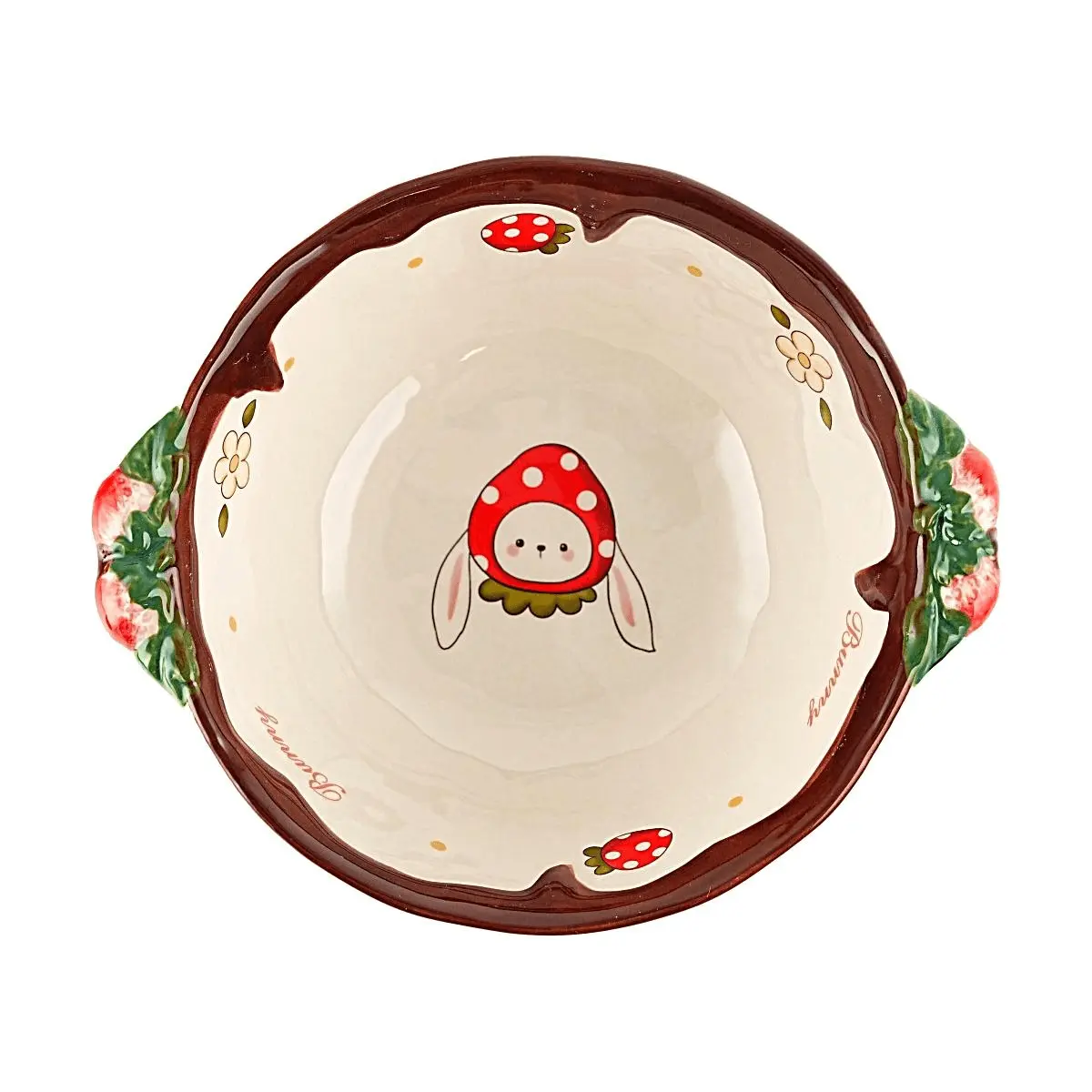 GLAZE STORY Strawberry Doll Series 7-inch Double Ear Ceramic Bowl for Kitchen, Dining, and Home Decor