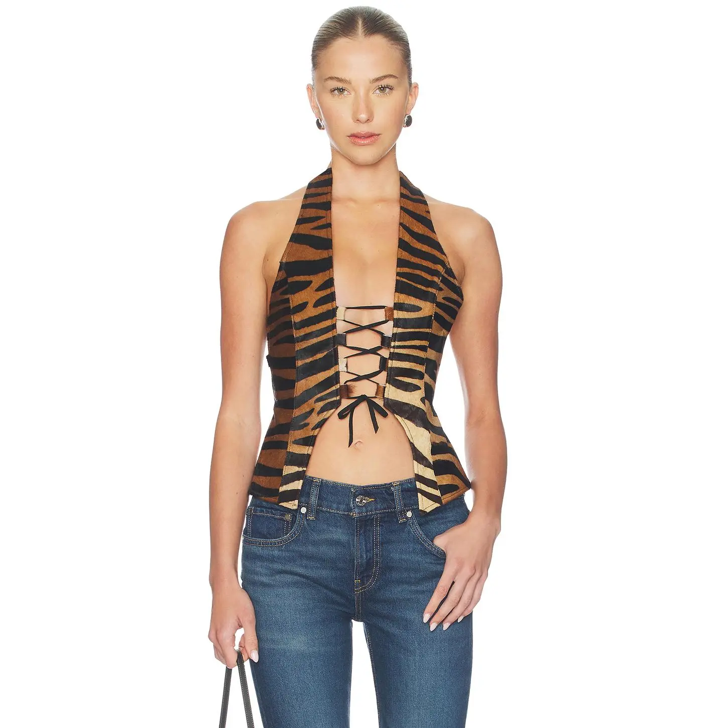 Understated Leather x REVOLVE Backless Zebra Top in Brown & Black