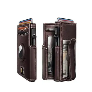 Men's Small Wallet Metal Automatic Card Holder ID Case Rfid Anti-Theft Credit Card Clip Airtag Compatible Lost Prevention Purse