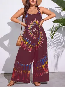 Plus Size Women's Jumpsuit, Random Floral Print Design, Loose Fit Boho Casual Inclusive Fashion, Ideal for Spring & Summer Wear