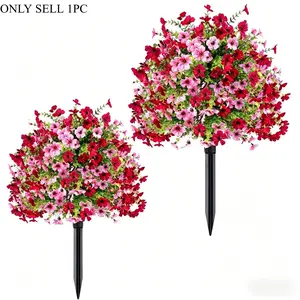 1pc Artificial Two-Tone Simulation Flower with Ground Insert, Uv-Resistant Artificial Shrub, Featuring Realistic Pink And Red Flowers, Suitable for Indoor/Outdoor Home Decoration, Christmas, Valentine'S Day, Easter, Mother'S Day Tabletop Displays
