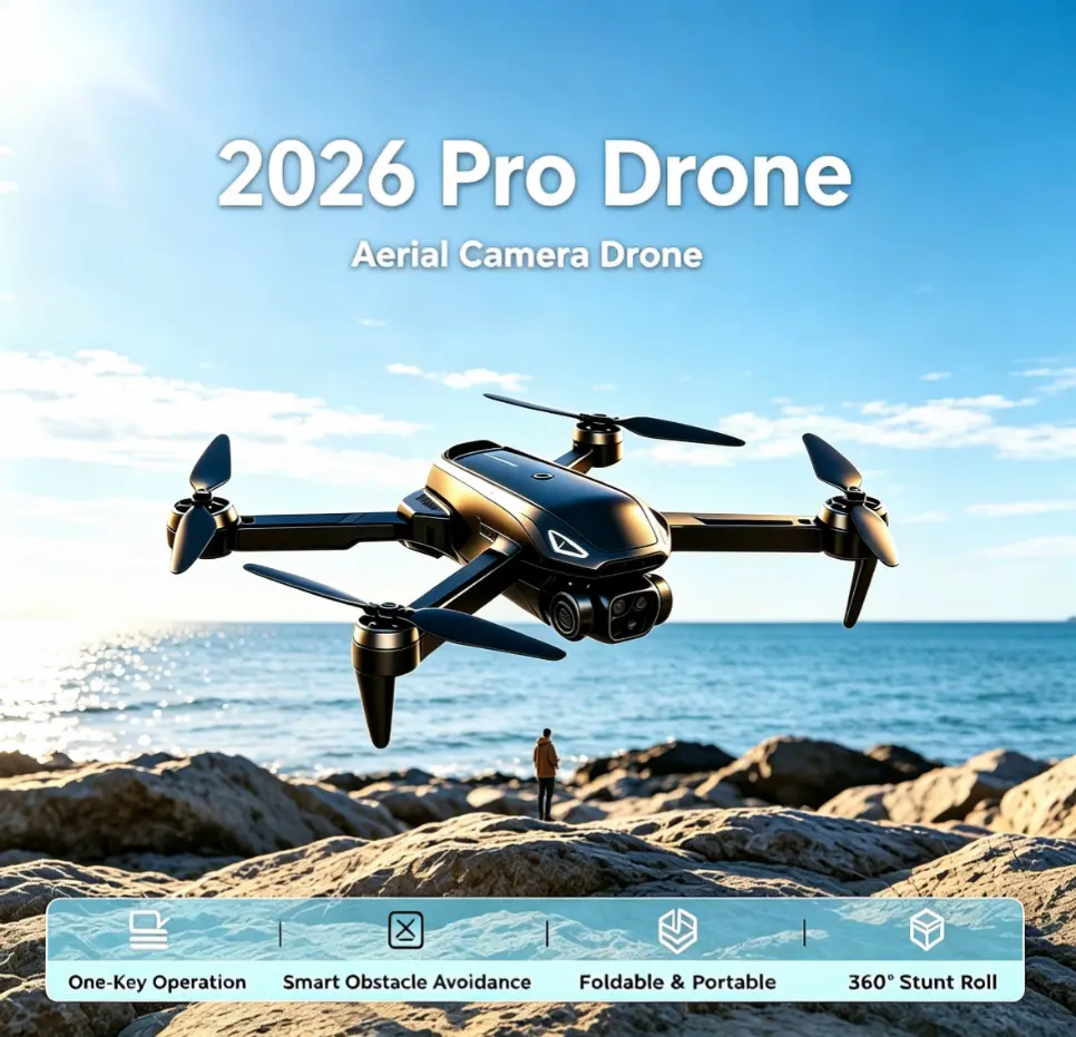 2026 Pro Drone Smart Obstacle Avoidance, Auto Return, 360° Stunt Roll,HD EIS Camera, Brushless Motor, GPS & 5G WiFi FPV, Optical Flow Hover,  Dual Batteries Included