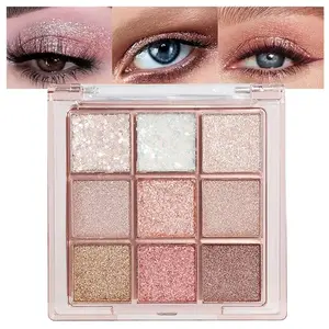 9Colors Glitter Eyeshadow Palette,Pink White Gold Glitter Shimmer Sparkly Eye Shadow Palette Makeup