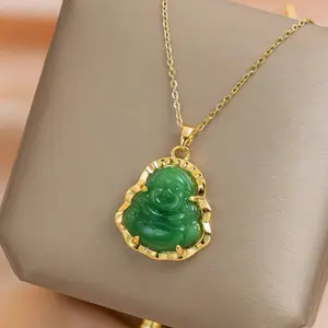 Luxury Green Jade Buddha Pendant Necklace for Women