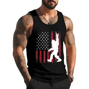 Style A H216 Sasquatch Rock and Roll Bigfoot American Flag Tank Top , Summer Gym Muscle Sleeveless, Casual Knitted Slim Fit Beach Tank top Fabric Menswear