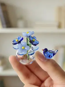 Glass Plant Pot Home Decor, Small Vase Hippeastrum Tulip Artificial Plants, Handmade Glass Flower Bouquet Gift, Perfect for Valentine's Day