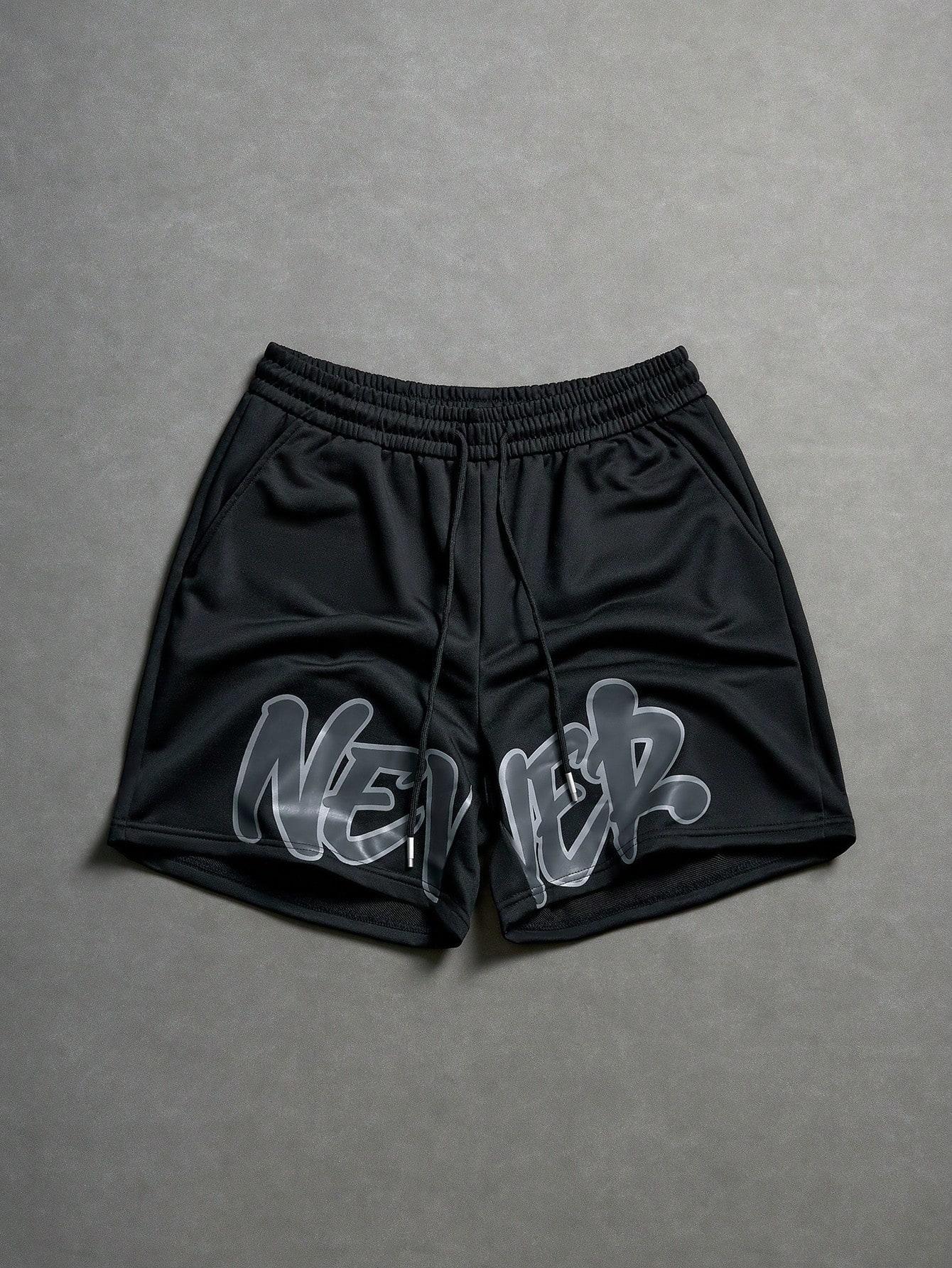 Men’s summer athletic shorts made from quick-dry, lightweight, breathable fabric with letter print; elastic waistband for comfort; loose fit—ideal for running, fitness, cycling, basketball, tennis, and outdoor activities.