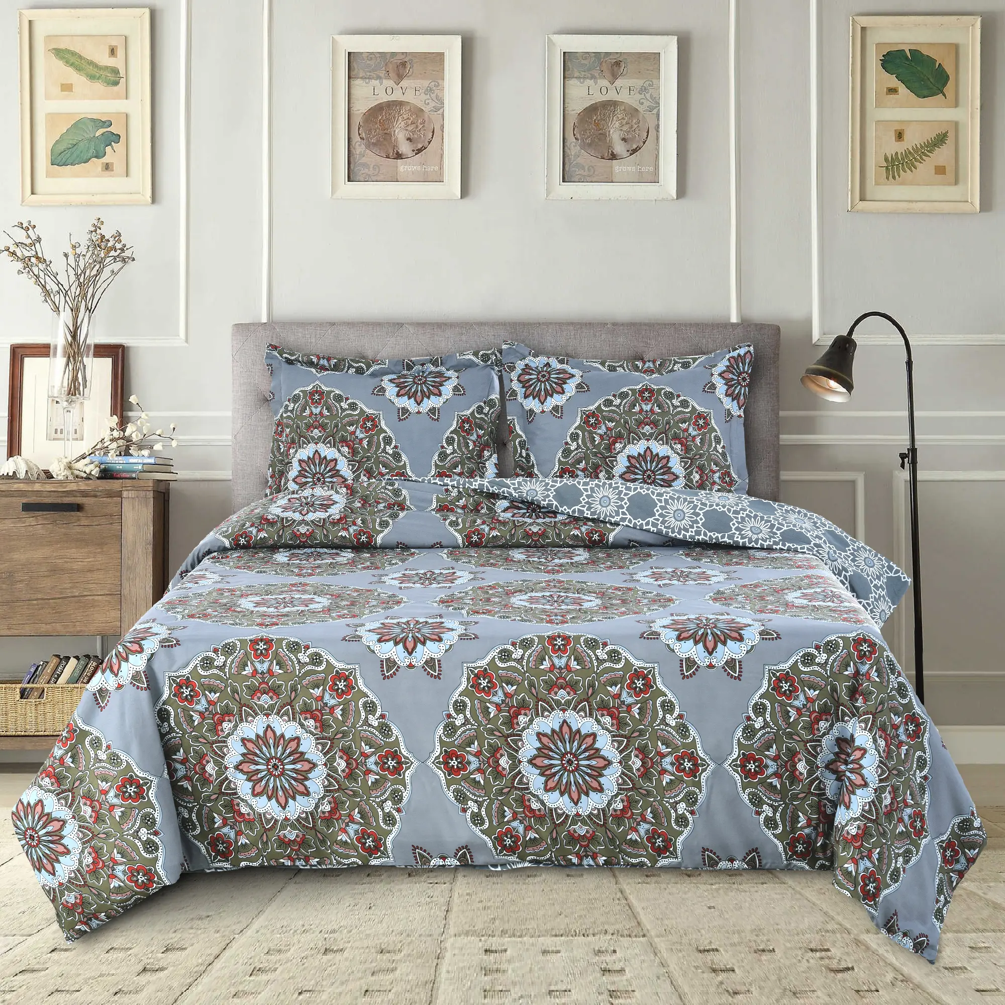 LDC LUX DECOR COLLECTION 3-Pc Reversible Geometric Bedding Set - Hypoallergenic Egyptian Quality Microfiber Duvet Cover, 2 Matching Pillow Shams, All Seasons, Breathable, Durable, Fade Resistant, Wrinkle Resistant, Cooling, Zipper Closure