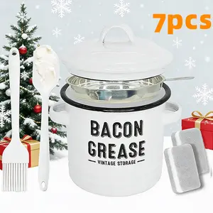 Vintage Storage Brand 46 OZ Enamel Bacon Grease Container 1.2L Large Capacity Dishwasher Safe Farmhouse Red Kitchen Decor with Strainer & Spatula