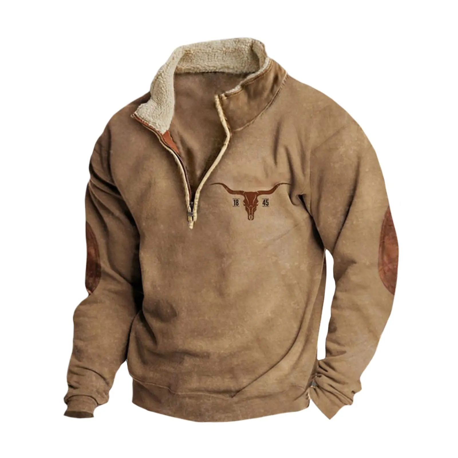Mens Aztec Cowboy Hoodies Western Sweatshirts Long Sleeve 1/4 Zip Pullover Jacket Fleece Stand Collar Tops Menswear Clothing Casual  Sweaters Stylish