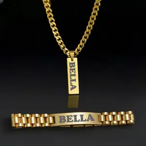 AS029 Customized Engrave Men's Bracelet Necklace Stainless Steel Suit