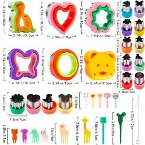Fun Shaped Sandwich & Cookie Cutters 48Pcs Kit with Food Picks, Perfect for Kids Fruit & Vegetable Shaping