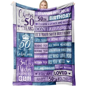 50th Birthday Gifts for Her  Throw Flannel Blanket , 50th Birthday Gifts for Women, 50 Year Old Gifts for Women Soft Flannel Blanket Happy 50th Birthday Gifts