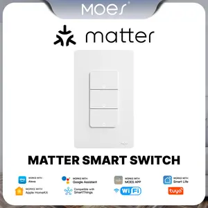 MOES Matter-WiFi Smart Light Switches, Netural Wire Required, 2.4GHz Single Pole Switch, Compatible with Alexa/Google Assistant/Home Kit/SmartThings, Support Tuya Smart Life