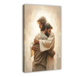 A Sacred Bond Christian Painting Jesus Hugging Man Jesus Painting LDS Art Bible Verse Wall Art Scripture Poster Christian Home Decor Wall Decor for Home Offices Living Room Bedroom Dining Room