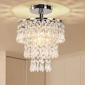 A Brand Modern Small Chandelier Led Ceiling Lights 3 Tiers Raindrops Chandelier Pendant Lighting Fixture Chrome E26 for Bedroom Hallway Living Room
