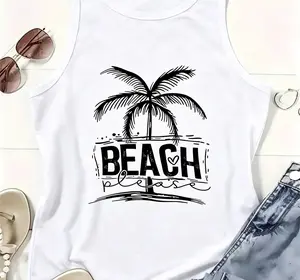 Beach Please Palm Tree Tank Top Summer Vacation Graphic Sleeveless Top women women's