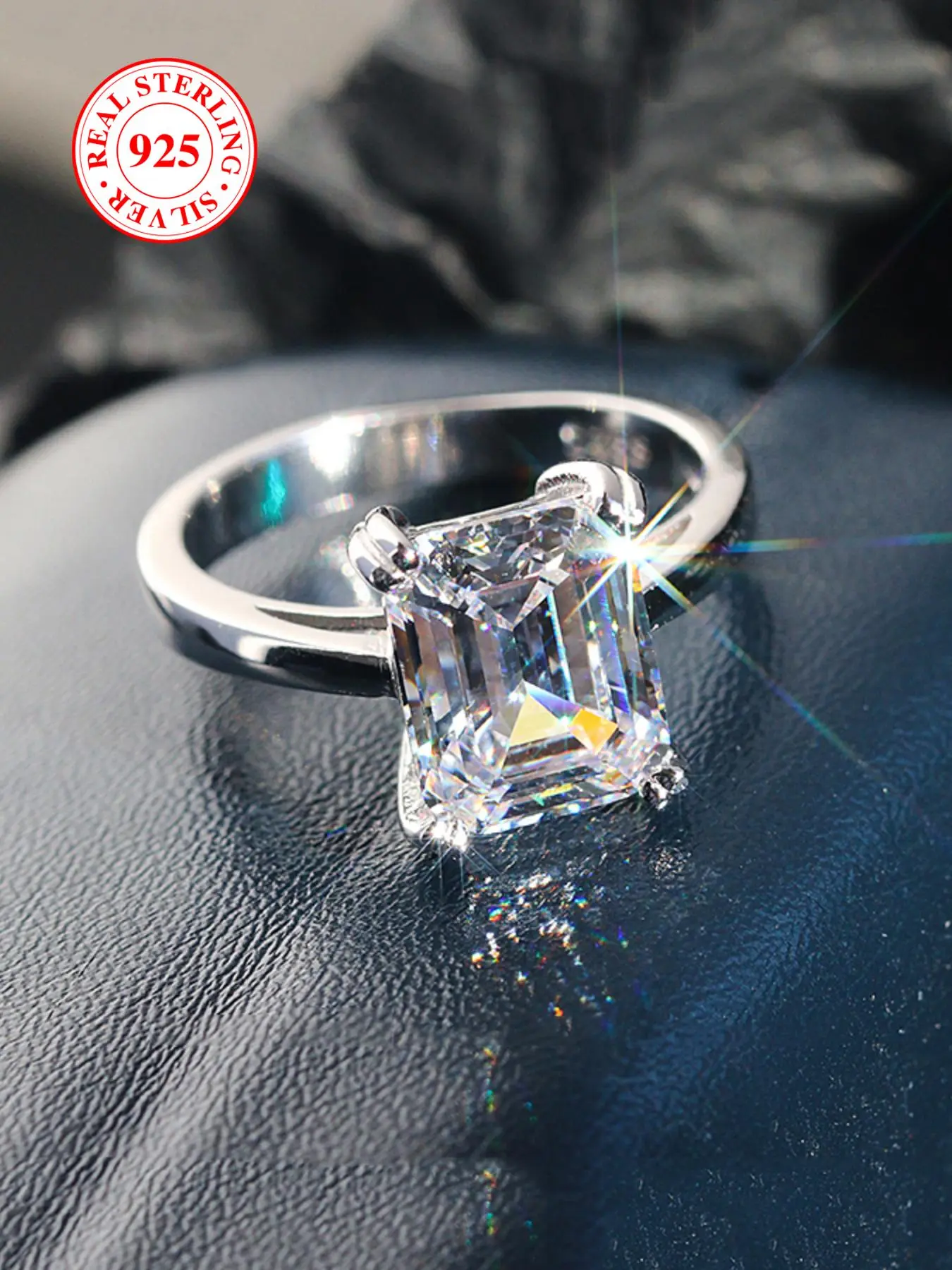 925 Sterling Silver Luxury Square Artificial Zircon Ring, Gorgeous Engagement Ring, Elegant Engagement Ring, Jewelry Accessories for Women, Gift for Girlfriend, Best Friend with Box, Emerald Cut Solitaire Ring, Elegant Fashion Rings