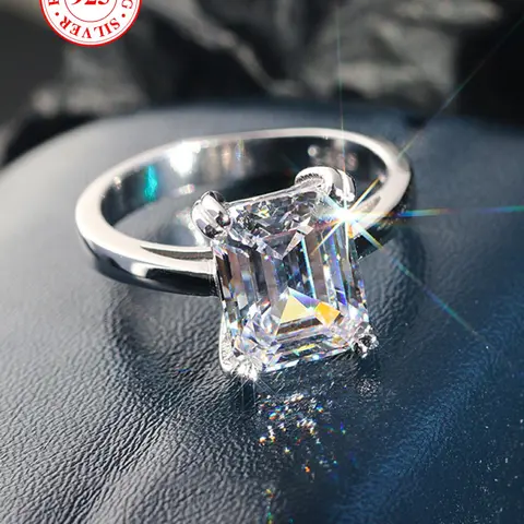 925 Sterling Silver Luxury Square Artificial Zircon Ring, Gorgeous Engagement Ring, Elegant Engagement Ring, Jewelry Accessories for Women, Gift for Girlfriend, Best Friend with Box, Beautiful Rings, Emerald Cut Solitaire Ring