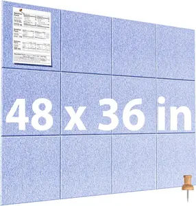 MaxGear Large Cork Board for Wall 48" x 36" Light Blue Bulletin Board, 12 Pack Felt Wall Tiles with Pushpins, Cork Boards for Office Pin Board Tack Board for Photo Meno Decor