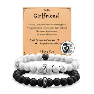 Couple bracelet, black and white natural beaded bracelet, suitable as a gift for girlfriend, boyfriend, husband, or wife, for anniversaries and Valentine's Day.