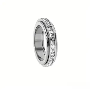Anxiety Rings for Women and men Titanium Steel Spinner Fidget Band Rings Cubic Zirconia Relieving Anxiety Wedding Promise Lucky Rings Comfort Fit Size 5 to 12