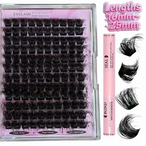 Mega Volume 16mm-25mm Lash Clusters 300D Soft Fluffy D-Curl Individual Dramatic DIY Eyelash Extensions Bond & Seal Included Lightweight Long Lasting Easy Application 120PCS Makeup Cosmetic