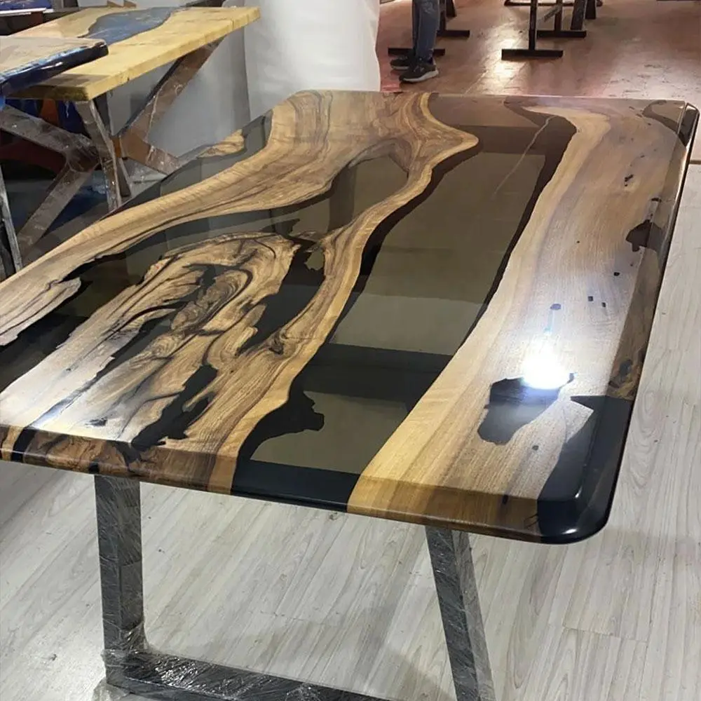 [OST107] Olive Wood Epoxy Table custom epoxy river slab table, Executive Desk, Custom Large Epoxy River Table, Solid Wood Slabs Table, Large Computer Office Desk Workstation, Business Furniture for Home Office (ERT24010)